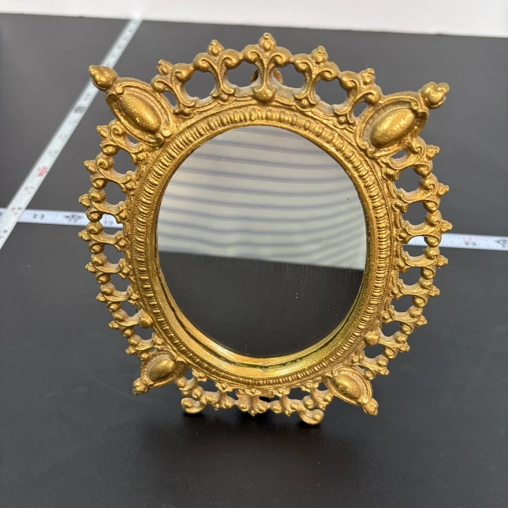 Unbranded Vintage Tabletop Mirror 9x7 Gold Ornate Fleur De Lis Frame Vanity